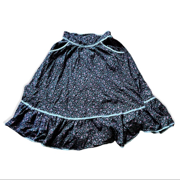 Gunne Sax skirt, vintage 70s prairie - blue calico with white trim- vtg size 11 - Picture 2 of 6